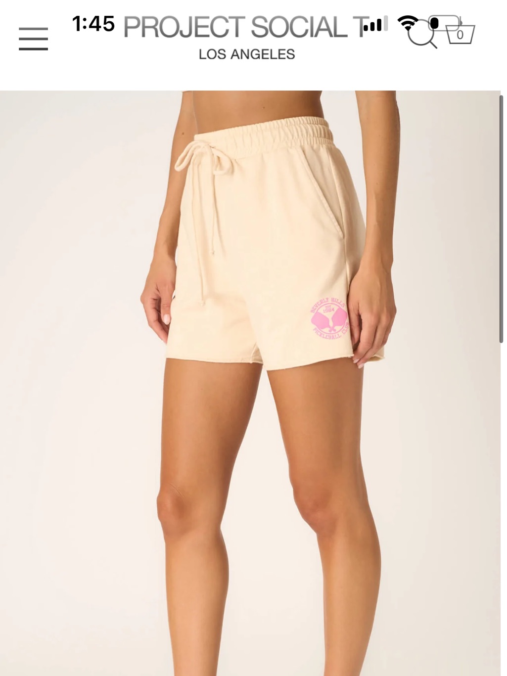 Project Social T Cream Drawstring Athletic Shorts With Pink Logo